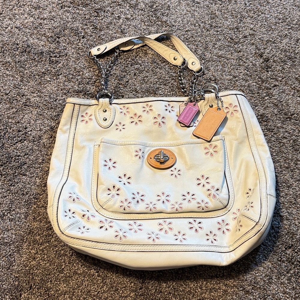 Coach Poppy Laser Cut Eyelet Chain Tote